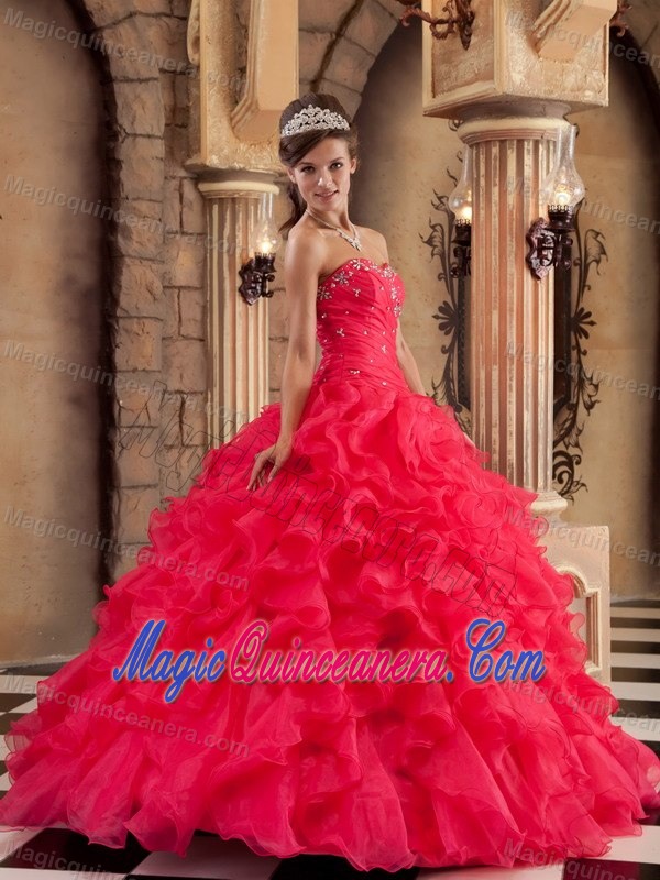 Red Sweetheart Layered Ruffles Organza Quinceanera Dress in Newry