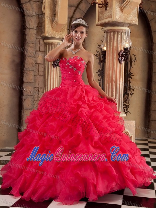 Red Sweetheart Layered Ruffles Organza Quinceanera Dress in Newry