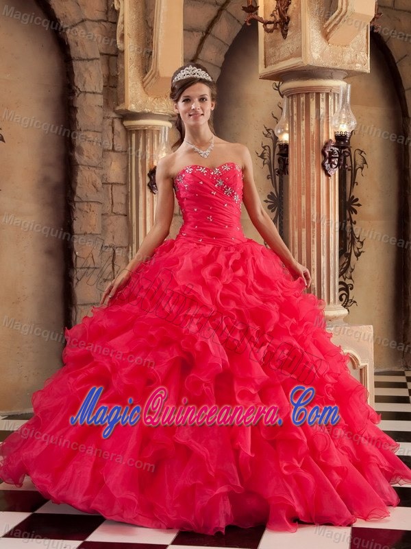 Red Sweetheart Layered Ruffles Organza Quinceanera Dress in Newry