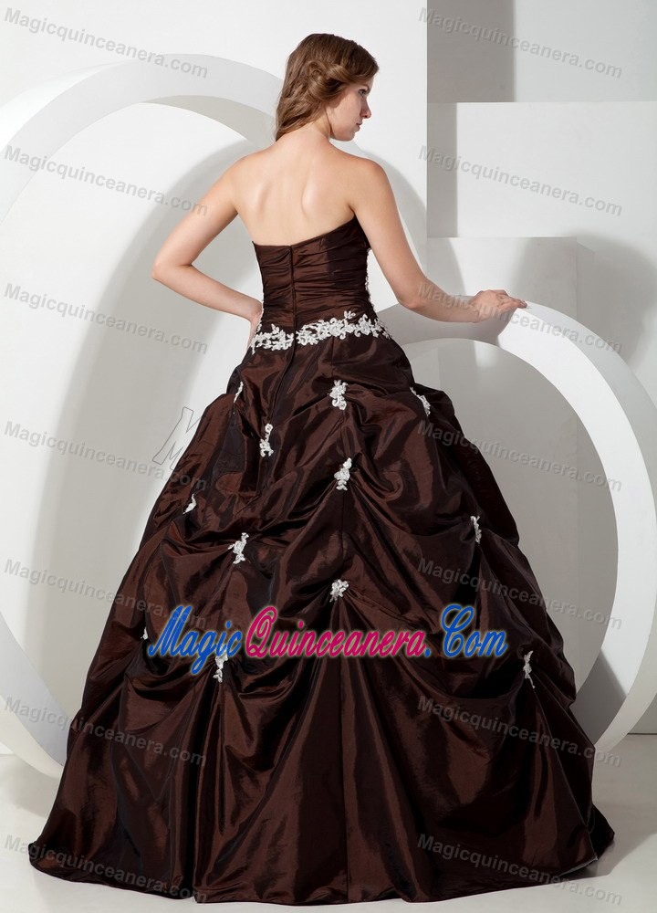 Brown Taffeta Dress For Quinceanera with White Appliques in Aachen