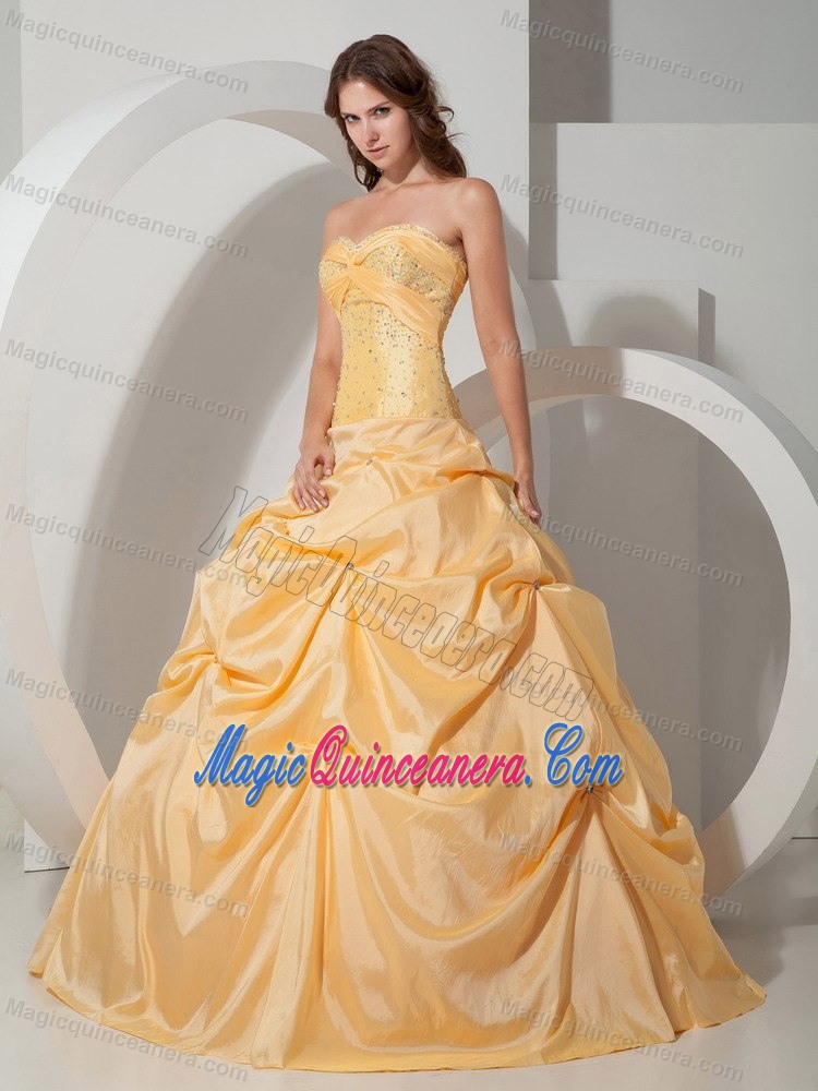 Yellow Beaded Taffeta Pick Ups Dress For Quinceanera in Ballycastle