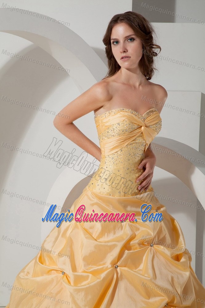 Yellow Beaded Taffeta Pick Ups Dress For Quinceanera in Ballycastle