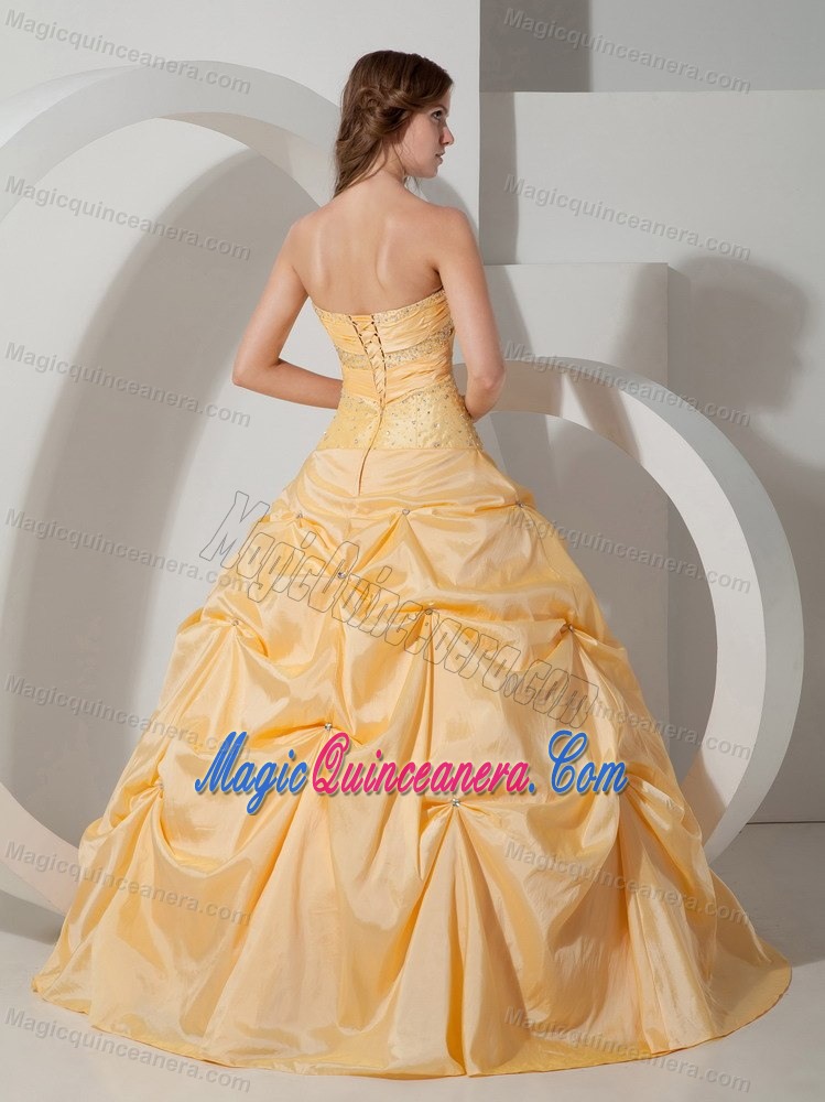 Yellow Beaded Taffeta Pick Ups Dress For Quinceanera in Ballycastle