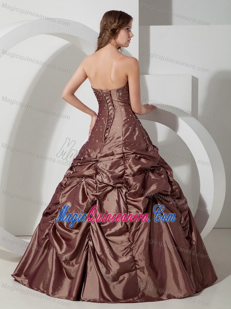 Brown Beaded Taffeta Pick Ups Sweet 15 Dresses in Carrickfergus