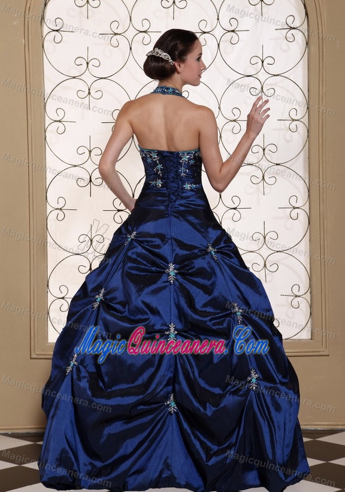 Dark Blue Halter Taffeta Pick Ups Sweet 16 Dresses in Newtownabbey