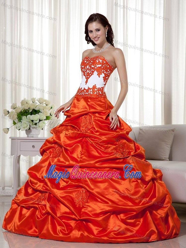 Orange Red Taffeta Quinceanera Gown with Appliques in Belfast
