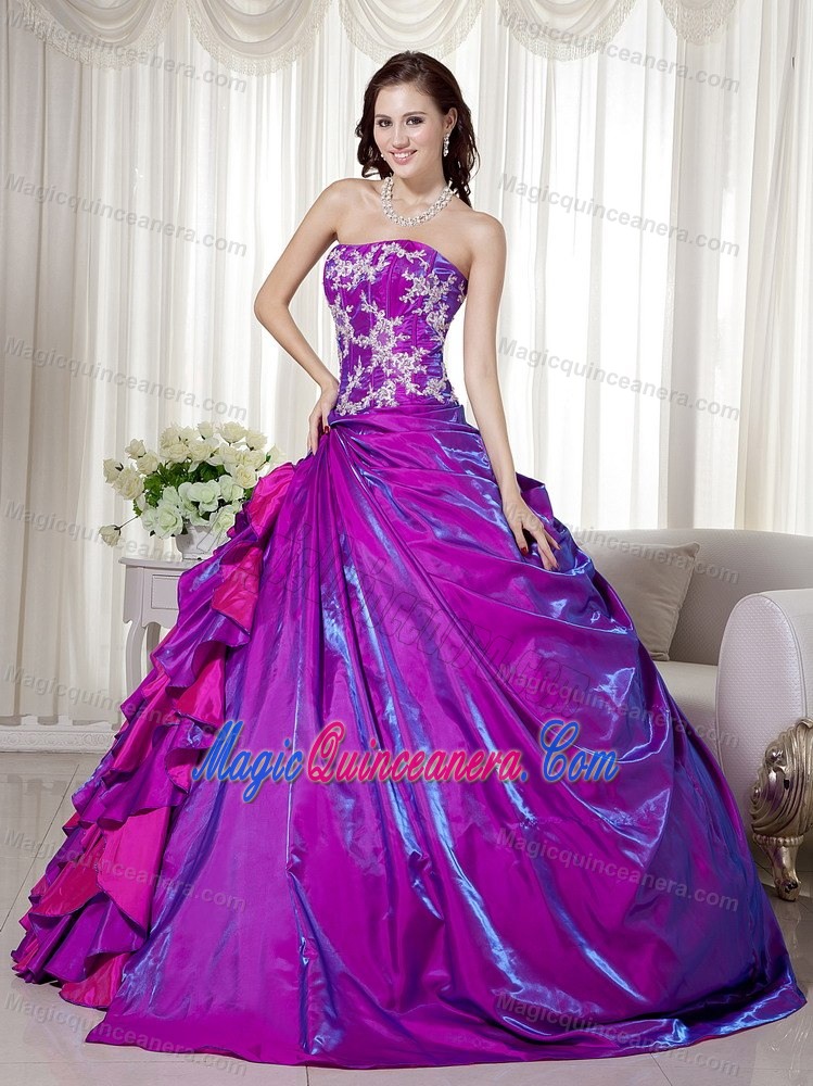 Purple Ruffled Taffeta Appliques Dress For Quinceanera in Newry