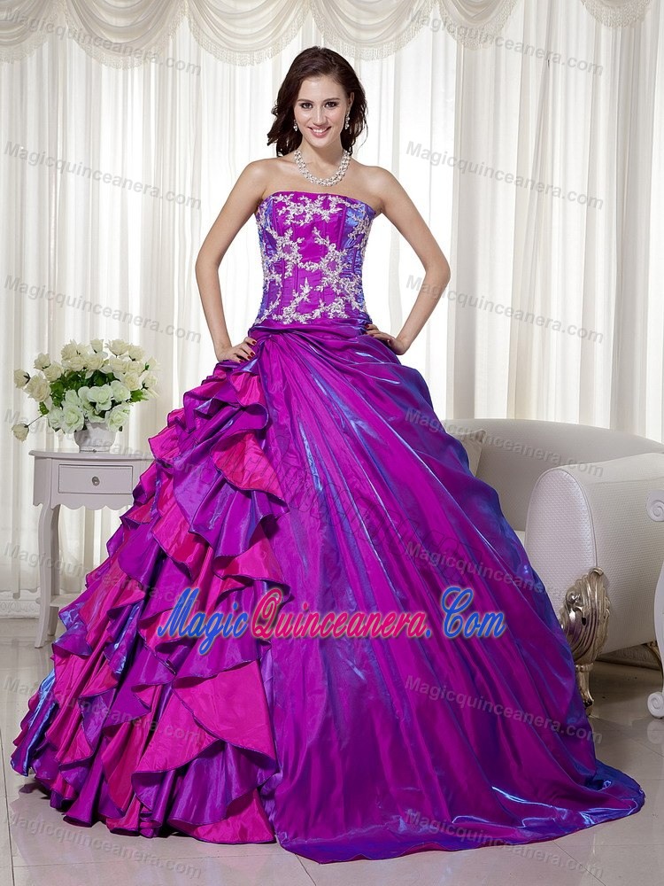 Purple Ruffled Taffeta Appliques Dress For Quinceanera in Newry