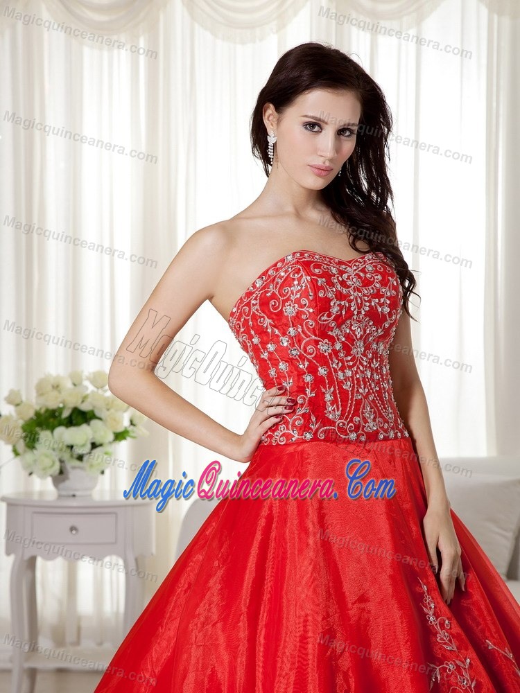 Red Sweetheart Beaded Organza Dress For Quinceanera in Antrim