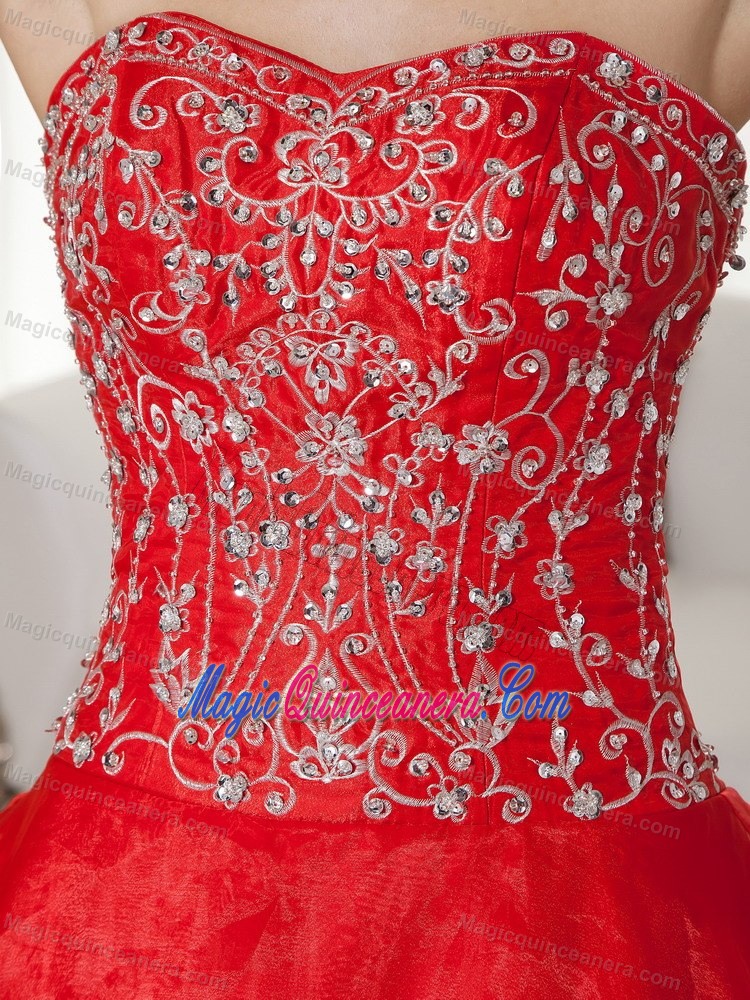 Red Sweetheart Beaded Organza Dress For Quinceanera in Antrim