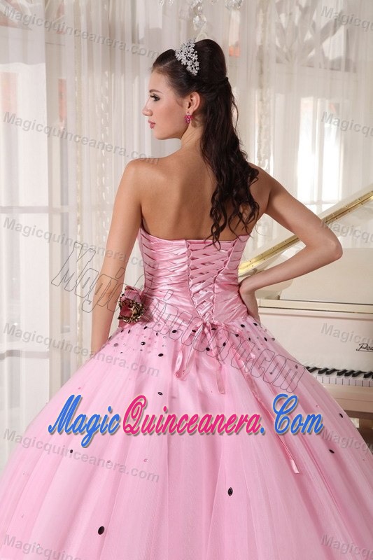 Baby Pink Beaded Tulle Quince Dress with Hand-made Flower in Aachen