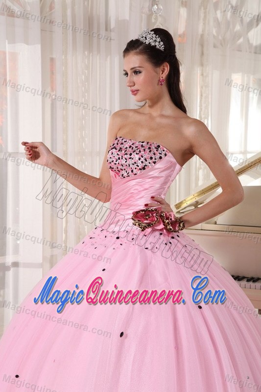 Baby Pink Beaded Tulle Quince Dress with Hand-made Flower in Aachen