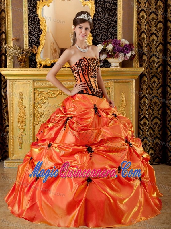 Orange Taffeta Quince Dress with Pick Ups and Appliques in Auckland