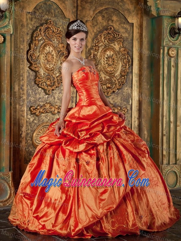 Orange Red Taffeta Quinceanera Dress with Pick Ups in Carrickfergus