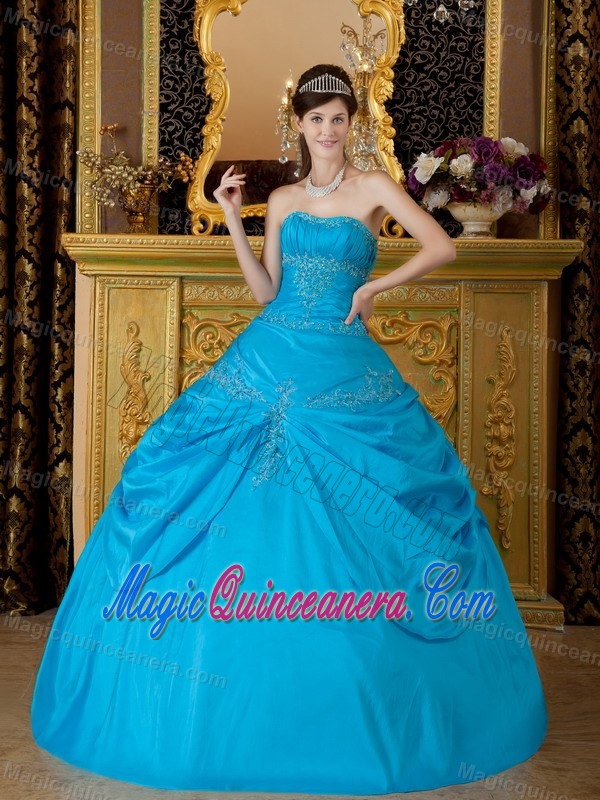 Blue Floor-length Taffeta Appliques Quinceanera Gown in Newtownabbey