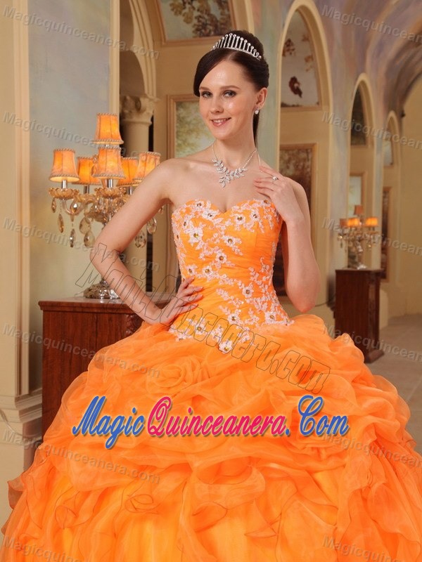 Orange Sweetheart Organza Appliques Sweet 15 Dresses in Ballycastle
