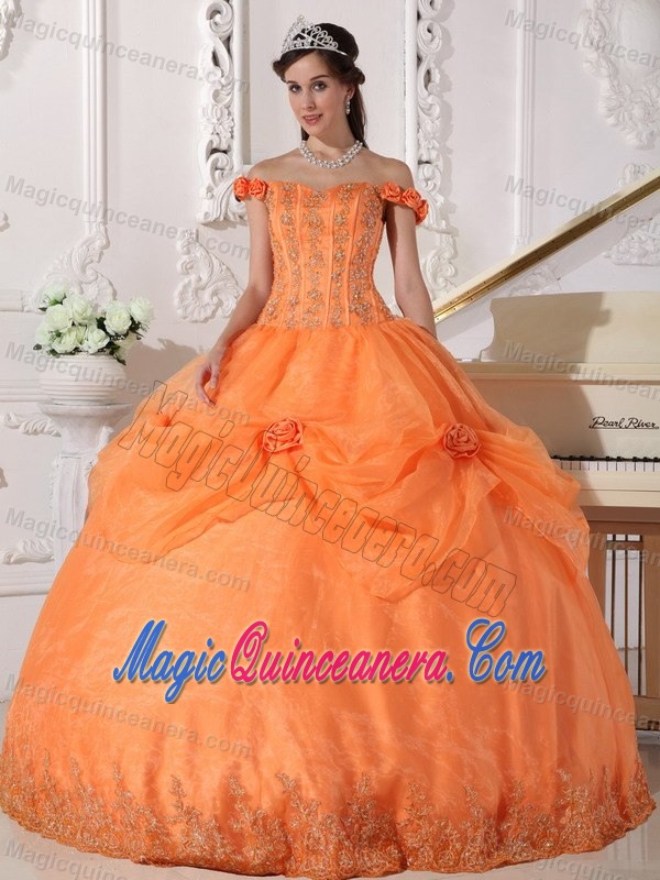 Orange Off the Shoulder Pick Ups Organza Sweet 15 Dresses in Newry