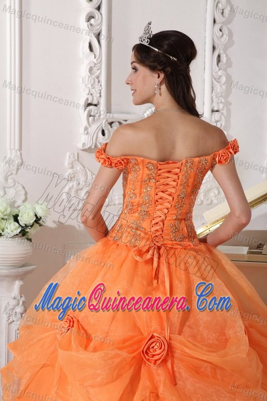 Orange Off the Shoulder Pick Ups Organza Sweet 15 Dresses in Newry