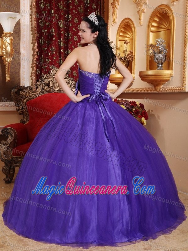 Purple Beaded Floor-length Quince Dresses with Bowknot in Ballycastle