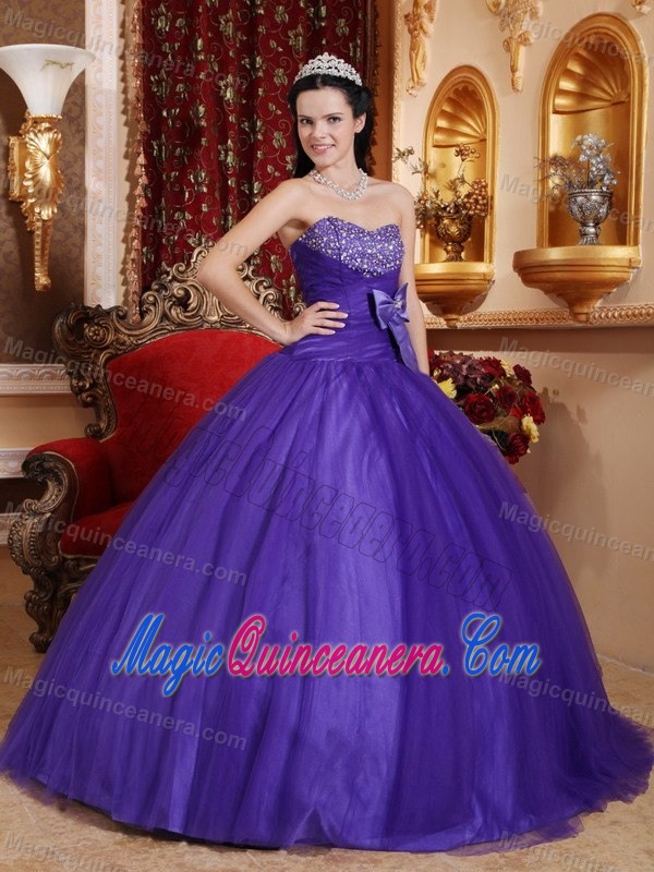 Purple Beaded Floor-length Quince Dresses with Bowknot in Ballycastle