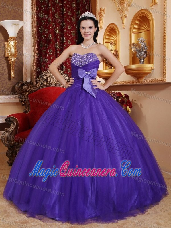 Purple Beaded Floor-length Quince Dresses with Bowknot in Ballycastle