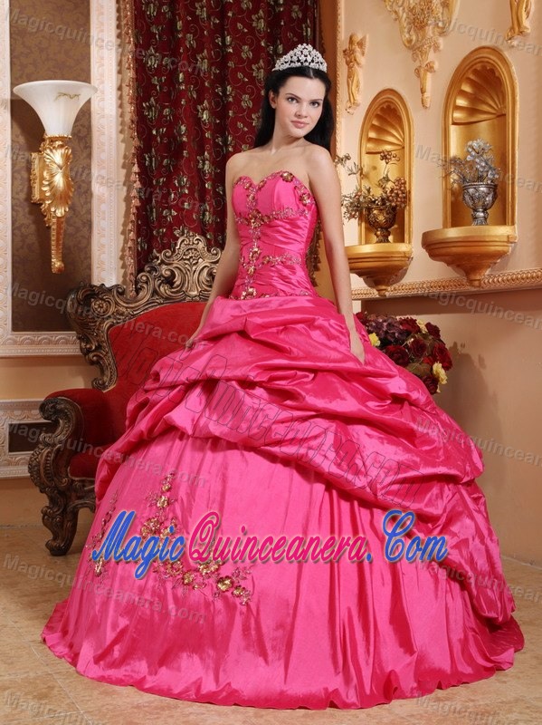 Hot Pink Sweetheart Taffeta Appliques Dress For Quinceanera in Belfast