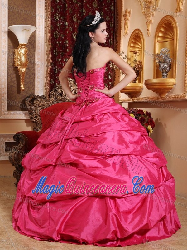 Hot Pink Sweetheart Taffeta Appliques Dress For Quinceanera in Belfast