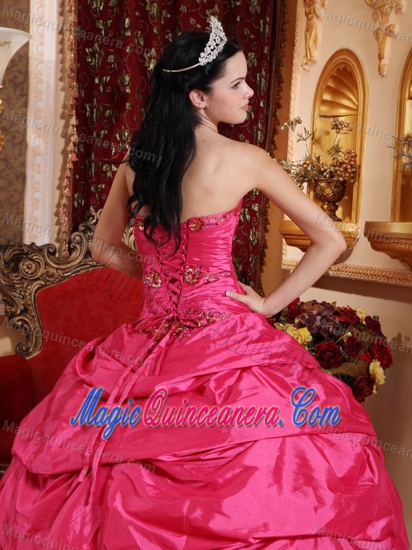 Hot Pink Sweetheart Taffeta Appliques Dress For Quinceanera in Belfast