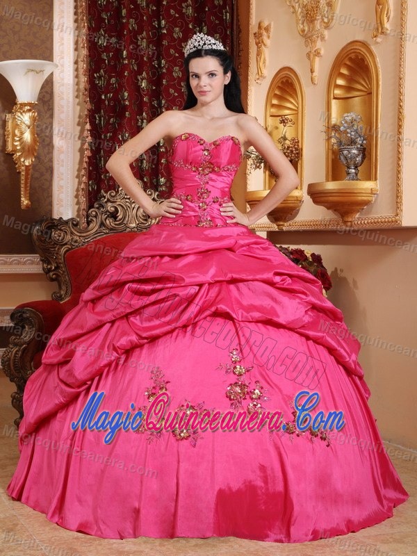 Hot Pink Sweetheart Taffeta Appliques Dress For Quinceanera in Belfast