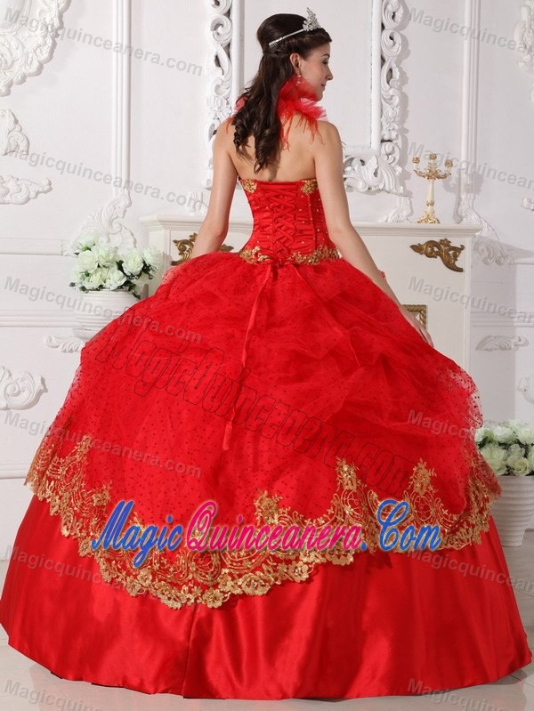 Red Beaded Halter Taffeta Appliques Quinceanera Gown in Newtownabbey