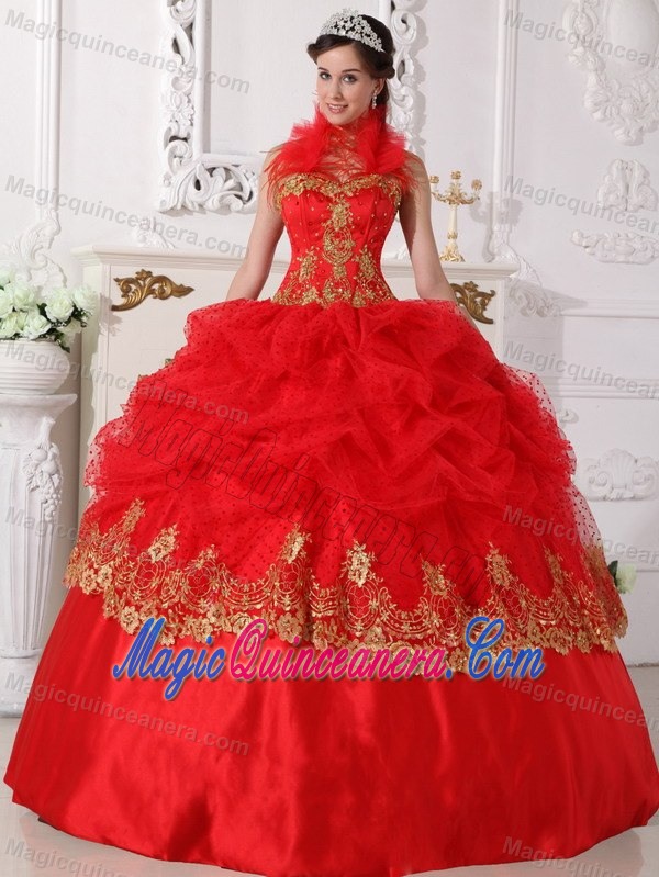 Red Beaded Halter Taffeta Appliques Quinceanera Gown in Newtownabbey