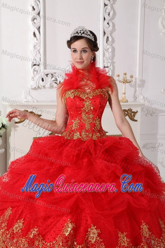 Red Beaded Halter Taffeta Appliques Quinceanera Gown in Newtownabbey