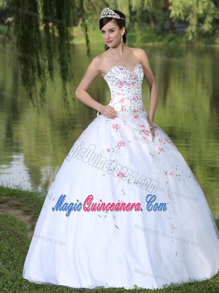 White Beaded Organza Embroidery Quince Dresses in Ballycastle