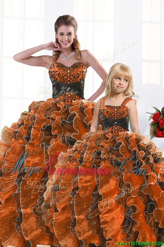 triumph Ball Gowns Vestidos de Quinceanera Orange Sweetheart Organza Sleeveless Floor Length Lace Up