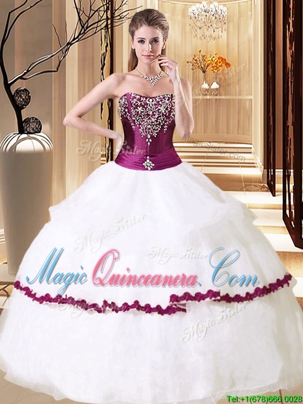 triumph Romantic White Organza Lace Up Strapless Sleeveless Floor Length Quinceanera Gowns Beading