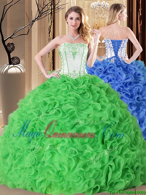 triumph Top Selling Strapless Neckline Embroidery and Ruffles Quinceanera Gowns Sleeveless Lace Up
