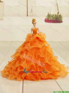 2015 Orange Organza Bowknot Barbie Doll Dress