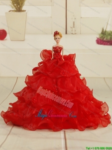 Pretty Bowknot Organza Barbie Doll Dress in Red