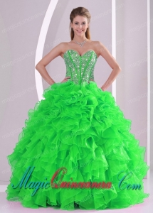 A Ball Gown Sweetheart Ruffles and Beading Organza Classic Quinceanera Gowns in Sweet 16