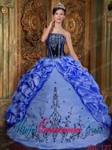 A Classic Quinceanera Gowns In Blue Ball Gown With Strapless Floor-length Embroidery Taffeta