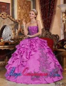 A Fuchsia Ball Gown Strapless With Floor-length Taffeta Appliques Classic Quinceanera Gowns