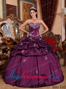 A Fuchsia Ball Gown Sweetheart Floor-length Taffeta Appliques Classic Quinceanera Gowns