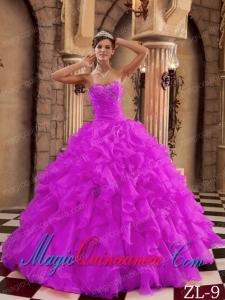 A Fuchsia Ball Gown Sweetheart With Floor-length Ruffles Organza Classic Quinceanera Gowns