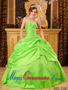 A Spring Green Ball Gown Strapless With Floor-length Taffeta Beading Classic Quinceanera Gowns