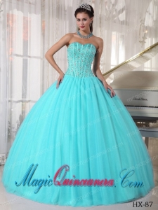 Aqua Blue Ball Gown Sweetheart Floor-length Tulle Beading Cute Quinceanera Dress