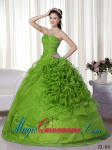 Ball Gown Sweetheart Floor-length Organza Beading and Ruch Cute Quinceanera Dress