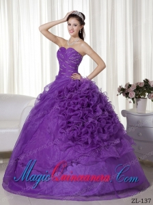 Ball Gown Sweetheart Organza Beading and Ruching Best Quinceanera Dress
