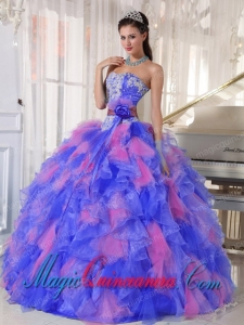Beautiful Appliques and Flowers Organza Quinceanera Dress for Sweet 16