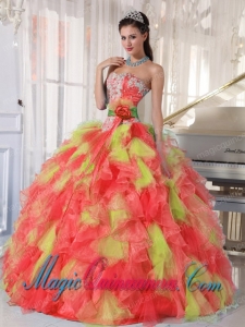 Beautiful Appliques and Ruffles Organza Multi-color Quinceanera Dress