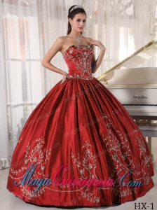 Beautiful Ball Gown Strapless Floor-length Satin Embroidery Quinceanera Dress